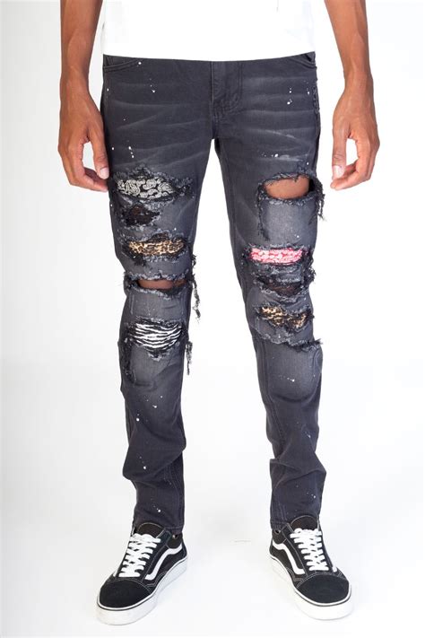 Multi Patch Jeans (Black)30-S | Patched jeans, Black jeans, Stretch denim