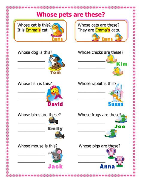 Whose pets are these? - Interactive worksheet | Possessive adjectives ...