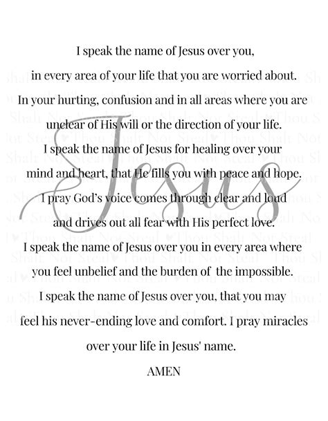 Prayer I Speak the Name of Jesus Over You PNG & JPG instant Download - Etsy