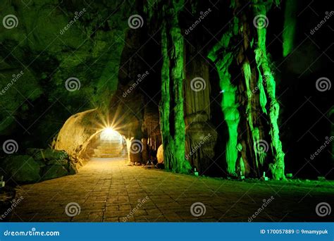 Green-lit Stalagmite Shapes In Soreq Cave, Israel Royalty-Free Stock ...