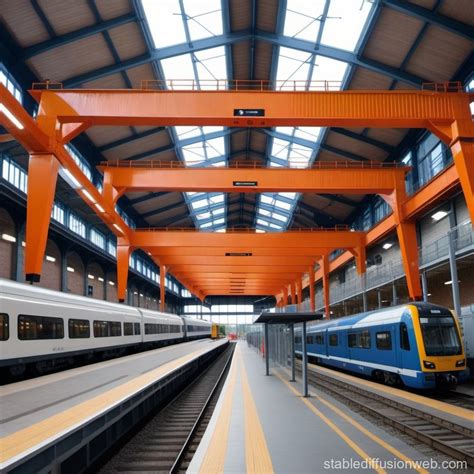 glulam structure train station in dublin with an overhead gantry crane and space for 4 freight ...