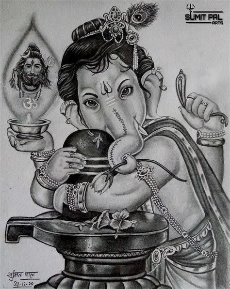 Shree ganesh sketch | Bff drawings, Ganesha drawing, Easy love drawings