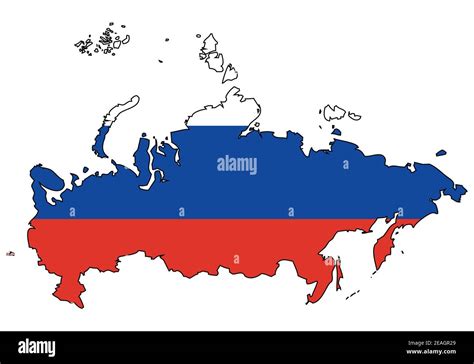 Russia map with flag - outline of a state with a national flag, white ...