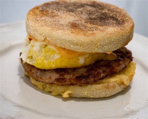 Air Fryer Sausage English Muffin Breakfast Sandwiches - Whisks and Mics