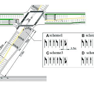 Typical outside left-turn lane location setting scheme. (A) Scheme1:... | Download Scientific ...