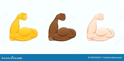 Flexed Biceps Icons. Strong Muscle Hands Of Various Skin Tones Gesture ...