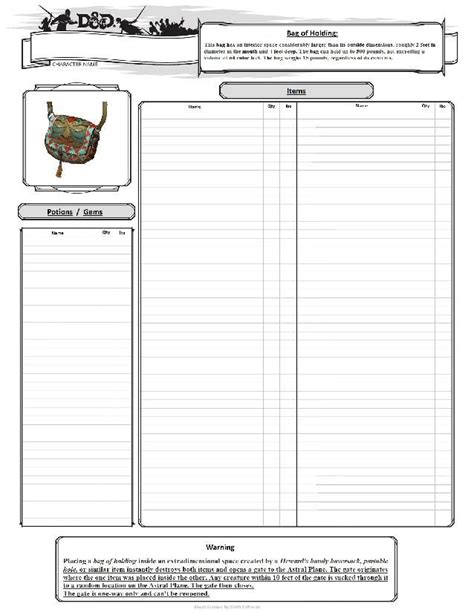 Inventory Sheets, Part 2 | Dnd character sheet, Dungeons and dragons ...