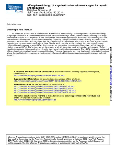 (PDF) Affinity-based design of a synthetic universal reversal agent for heparin anticoagulants