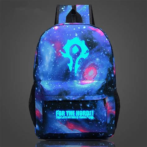 WOW For The Horde World Of Warcraft Backpack School Bags Luminous Backpacks Tribe Alliance Nylon ...