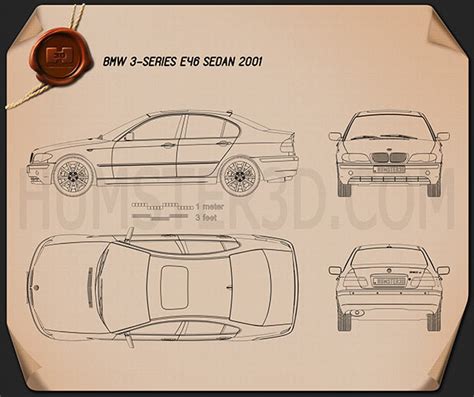 BMW 3 Series sedan (E46) 2004 Blueprint - Hum3D