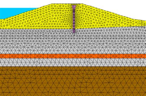 Portion of finite element mesh of levee cross section | Download ...