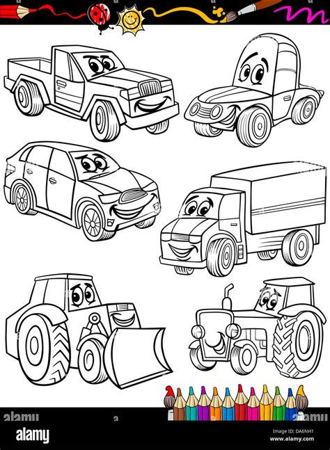 Coloring Book or Page Cartoon Illustration of Black and White Cars or ...