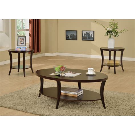 Roundhill Perth 3-Piece Espresso Oval Coffee Table with End Tables Set ...