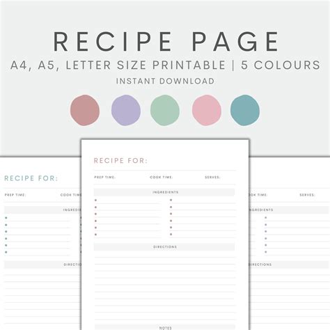 Planner Inserts, Planner Pages, Meal Planner, Planner Calendar, Printable Recipe Sheets, Recipe ...
