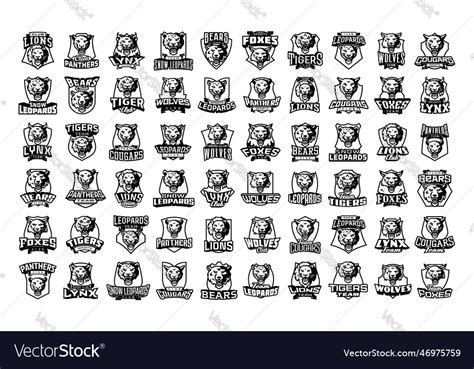 Monochrome set of sport logos animal mascots Vector Image