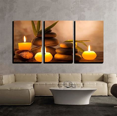 Canvas Wall Art 3 Piece Spa Still Life with Aromatic Candles and Zen Stones Modern Home Decor ...