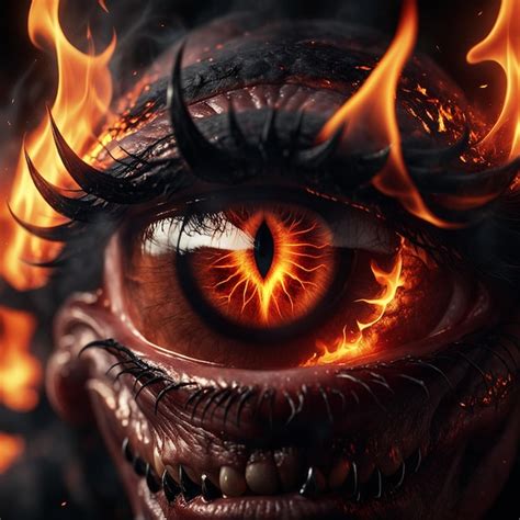 Premium AI Image | Draw near to the fiery eyes of a demon surrounded by ...