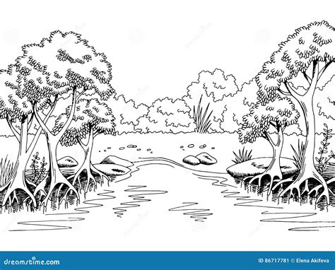 Landscape. Forest River, Outline Cartoon Vector | CartoonDealer.com #37610107