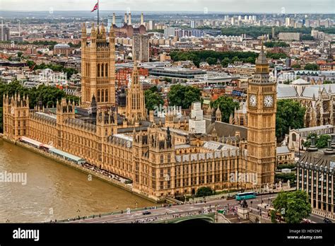 Aerial View Parliament Buildings and Westminster Bridge London UK Stock ...