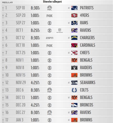 Steelers 2015 Schedule Released - Steelers Depot