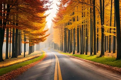 Premium AI Image | Road in the autumn forest