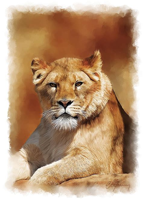 Lioness Portrait Painting by Michael Greenaway