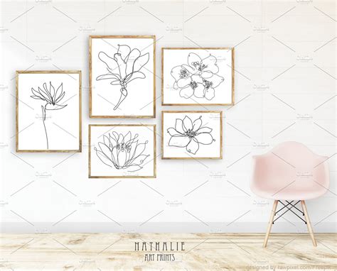 Floral Digital Prints Set. Line Art | Decorative Illustrations ~ Creative Market