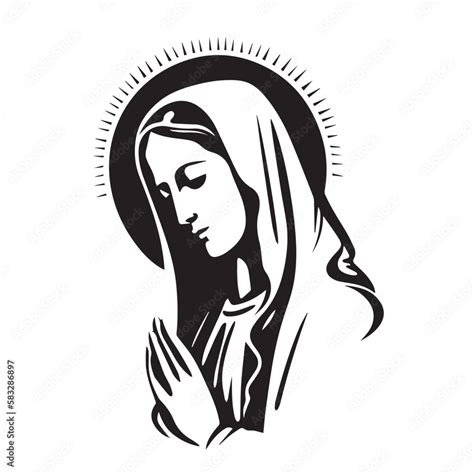 Vetor de Virgin Mary, Our Lady. Hand drawn vector illustration. Black silhouette svg of Mary ...