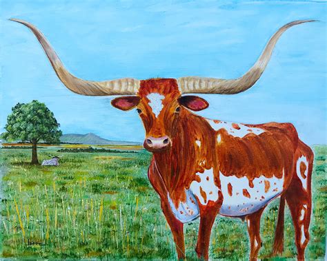 Original Oil Painting Longhorn, Texas Longhorn, Wildlife, Cow, Farm ...