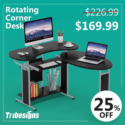 Tribesigns Reversible L-Shaped Computer Desk, Modern Rotating Computer Office Corner Desk in ...