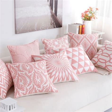 Nordic Style Pink Geometric Pattern Embroidery cotten Cushion Cover ...