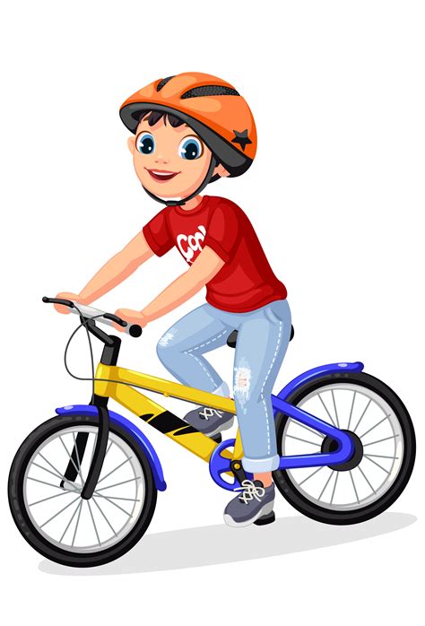 Happy little boy in helmet riding bicycle 1307844 Vector Art at Vecteezy