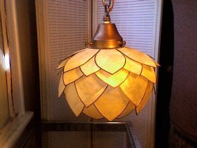 Vintage Hollywood Regency Capiz Shell Lotus Flower Shade Hanging Light Fixture | Hanging light ...