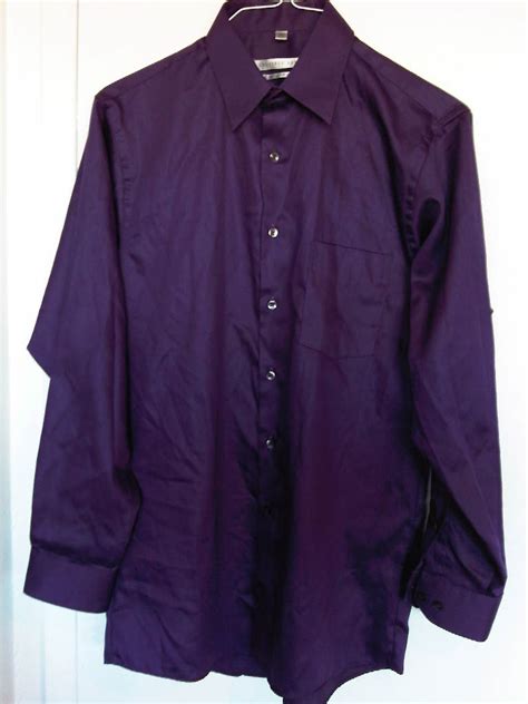 Geoffrey Beene Mens Dark Purple Regular Fit Luxury Dress Shirt 15 32/33 ...