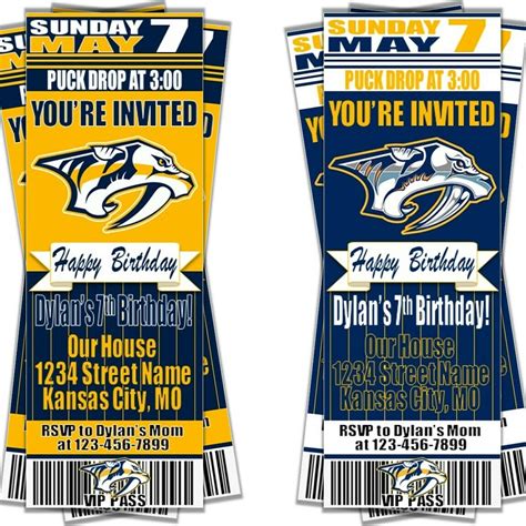 Nashville Predators NHL Hockey Ticket Style Invitation