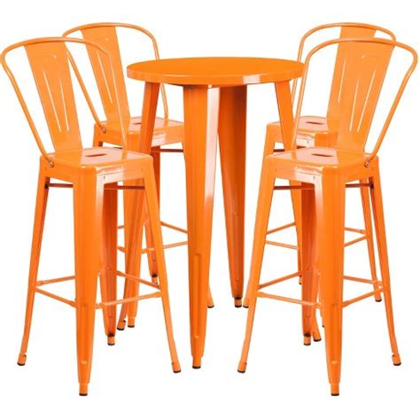 Merrick Lane 5 Piece Outdoor Dining Set In Orange With 24" Round Table ...