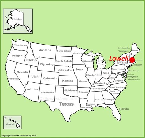 Lowell location on the U.S. Map - Ontheworldmap.com