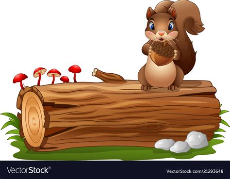 Cartoon squirrel holding acorn Royalty Free Vector Image