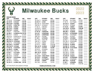 Printable 2022-2023 Milwaukee Bucks Schedule