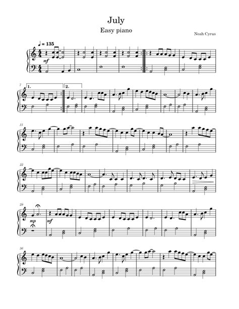 July – Noah Cyrus Sheet music for Piano (Solo) | Musescore.com