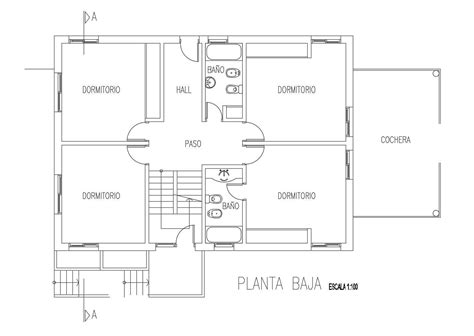 4 Room House Plan In DWG File - Cadbull