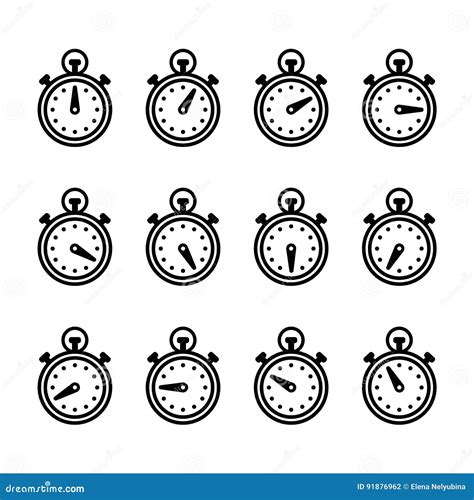 Set Of Timer Icons. Vector, Black And White Illustration ...