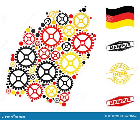 Service Collage Manipur State Map in German Flag Colors and Grunge Seals Stock Vector ...