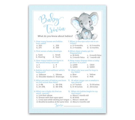 Buy BLUE ELEPHANT Baby Shower Game — BABY TRIVIA Games — Pack of 25 ...