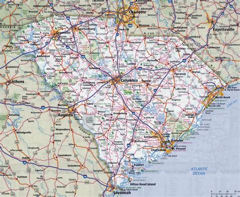 Large detailed roads and highways map of South Carolina state with all ...