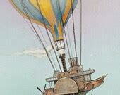 Items similar to Hot Air Balloon Wall Art PRINT - Steampunk Art - 7x7 giclée Fantasy Art Print ...