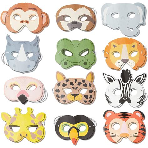 24-Pack Animal Party Paper Masks, Safari Jungle Theme for Kids Birthday ...