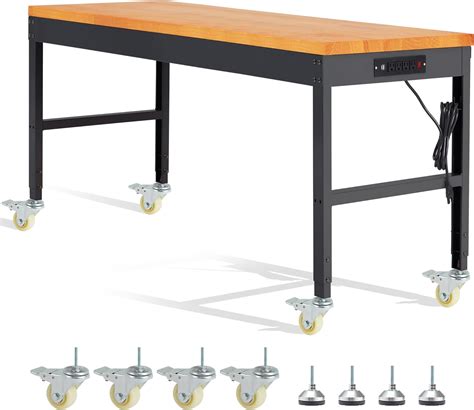 HABUTWAY Height Adjustable Workbench with Wheels 60“ 2000 Lbs Capacity ...