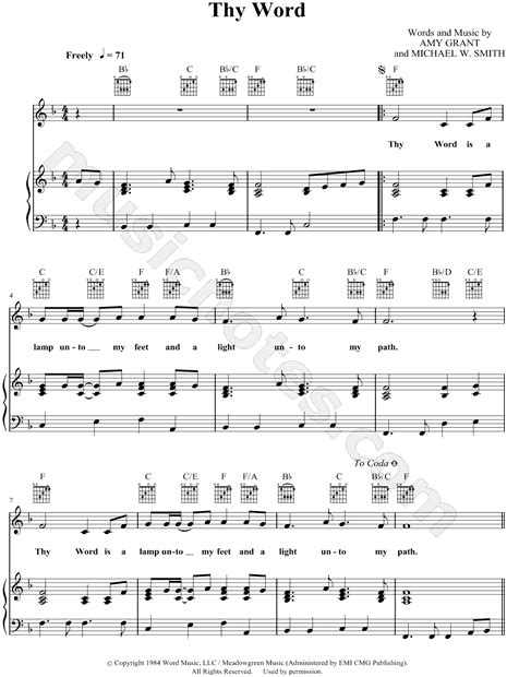 Amy Grant "Thy Word" Sheet Music in F Major (transposable) - Download ...