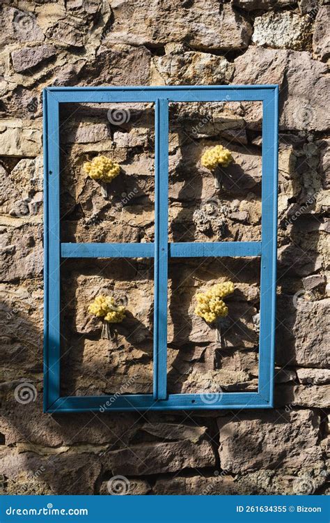 Old blue window frame stock image. Image of oldfashioned - 261634355